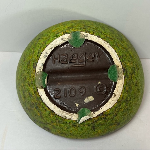 Vtg Royal Haegar Lemon Peel Lava Glaze MCM Green Ashtray Retro Rare 5.5”x4.5” - Picture 5 of 8